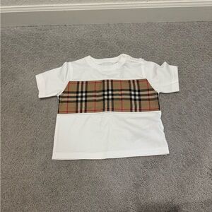 Burberry Kids White Tee with Tan Plaid Accent